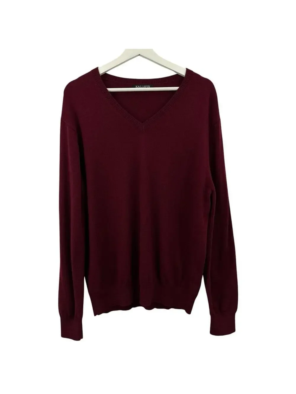 Kallspin Men’s Wool Blend Red V-Neck Long Sleeve Sweater Size L